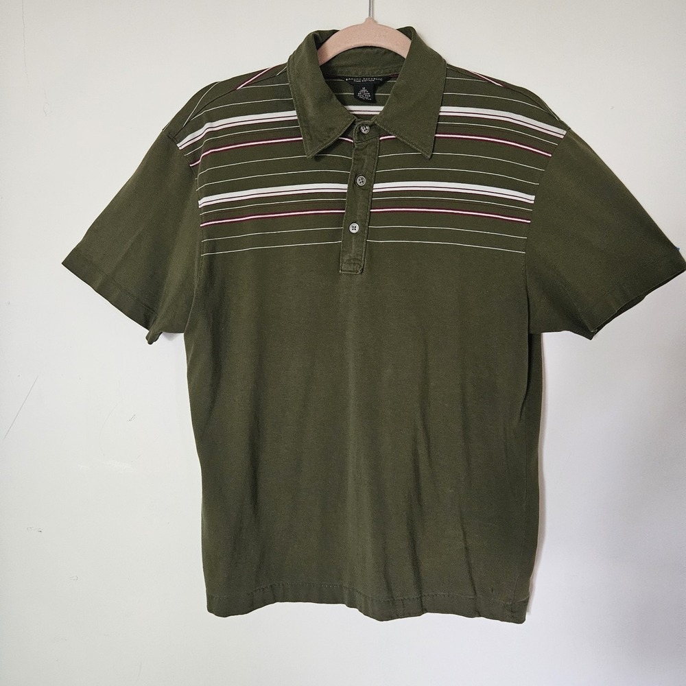 Mens Banana Republic Green Pin Stripe Pima Cotton Polo Shirt Size M Short Sleeve